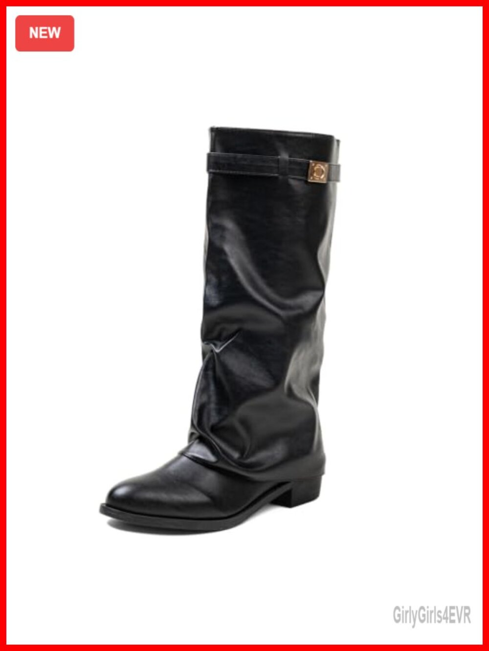 Women's Slouchy Fold Over Knee High Boots Wide Calf Faux Leather Pointed Toe